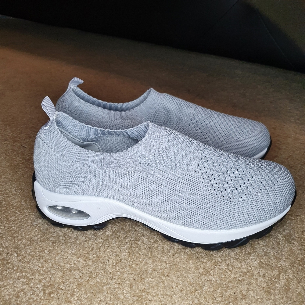 STQ Slip-On Mesh Walking  Cotton Closed Toe None Slide Flats, Light Grey, Size 9